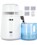 Zero Sweat 1.1 Gallon Water Distiller Smooth Countertop Pure Water Maker featuring blue reservoir and filters.