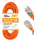 Weatherproof Indoor Outdoor Extension Cord With Lighted End UL Certified 12 Gauge 30ft 3 Prong SJTW Power Cable