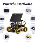 Smart Solar Robot Car Kit 4WD Remote Control For Arduino IDE With ESP32 Ultrasonic Infrared Sensors Mecanum Wheels Metal Gear Servos STEM Coding Project For Teens 12 Plus Kid Friendly Birthday Gift, front view