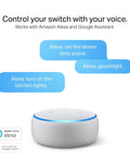 Smart 3 Way Light Switch With Neutral, 2.4GHz WiFi, Works With Alexa And Google Home control feature shown with voice examples