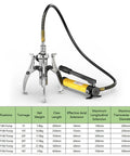 Hydraulic Gear Puller With Hand Pump Kit For Hubs Bearings And Wheel Parts, 2/3 jaws, with specifications chart, chrome finish