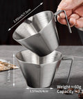 3.4 Oz Espresso Cup With Handle Premium Stainless Steel Cappuccino Accessories Double Spout Measuring Cup With Dual Scale Latte Shot Mug With V Shaped Mouth 100 Ml