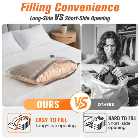 Comparison between Ultimate 15 Pack Vacuum Storage Bags With Cordless Pump and traditional bag for filling ease