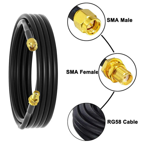 Coiled 15Ft RG58 SMA Extension Cable Male To Female 50 Ohm Low Loss Coaxial RF Pro Grade Jumper for radios and antennas