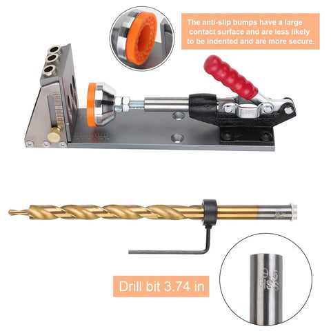 All Metal Pocket Hole Jig Kit for DIY Woodworking, Upgraded Dowel Screw Jig Set with clamps and 3.74 inch drill bit