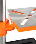 Knockout 10 Inch Benchtop Drill Press With 5 Variable Speeds Up To 3100 Rpm, 3.2 Amp Motor, Built In Laser Guide, Half Inch Keyless Chuck And Solid Cast Iron Table For Badass Weekend Warrior Shops, showing solid cast iron table close-up.