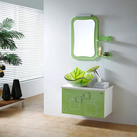 Leaf Shape Vessel Sink Set With Tempered Glass Basin And Waterfall Chrome Faucet Pop Up Drain Deck Mounted Installation Modern Bathroom Glass Sink Kit Durable Easy To Clean Stylish Upgrade