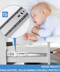16 Inch Drawer Slides Soft Close Full Extension Ball Bearing Rails Set For Side Mount Cabinets And Dressers 4 Pairs 8 Pieces With Screws Quiet Smooth Glide 100 Pound Capacity, soft-close drawer slide close-up