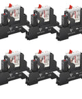 Six Pack 12 Amp 110V Electromagnetic Relay with Handy Test Switch LED Indicator, 1NO 1NC SPDT DPDT 5 Pin Socket Base, DIN Rail Mount