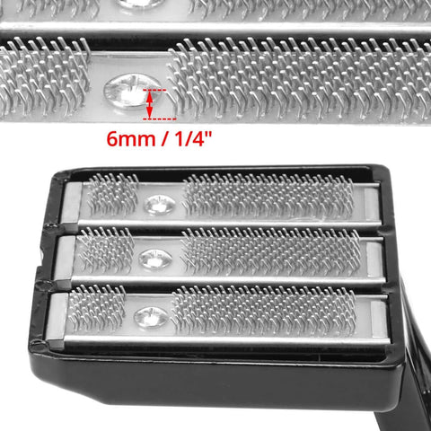 Close-up view of forward-angled teeth on a Carpet Knee Kicker 16.5 Inch For Low Pile And Flat Carpets, Light Duty Grip Tool.