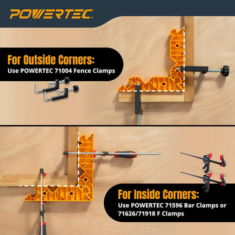 Dual Function Miter Clamp And Ninety Degree Positioning Block Set Of Two showing fence and bar clamp usage.
