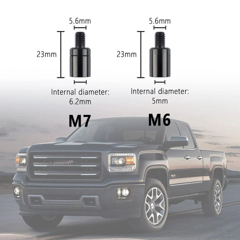 Diagram of 13 Piece Truck Antenna Adapter Kit With 11 Screws And 2 Rubber Washers For Toyota Jeep Wrangler Denali Ford GMC showing M7 and M6 adapters
