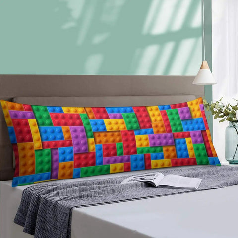 Building Block Pattern Body Pillow Cover 20x54 Inches With Zipper Colorful Brick Print Full Body Pillowcase Soft Cozy Bedding Decor For Bedroom Couch Accent on bed