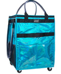 Glitter Blue Rolling Grocery Tote With Wheels And Zipper Covered 8 Pocket Organizer Foldable Durable Tote With Heavy Duty Handles