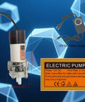 Food Grade Electric Water Transfer Pump With Hassle Free Adjustable Flow For 5 Gallon Jugs showing dimensions and power adapter.