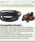 Heavy Duty Lawn Mower Drive Belt One Half Inch By Forty Three Point Five Inch Fits Cub Cadet MTD Troy Bilt CC30 CC30H TB30 TB30R And Craftsman R Series Two Pack Replaces 75405001 And 95405001 shown beside a red lawn mower
