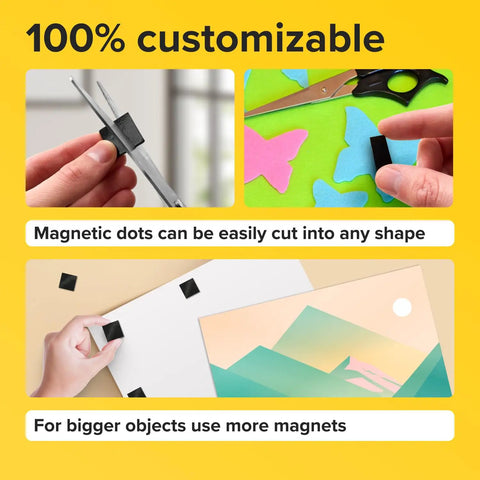 Sticky Magnetic Squares With Adhesive Backing 110 Pieces For Whiteboards And Fridges No Fuss Magnetic Tape Strips being cut and applied