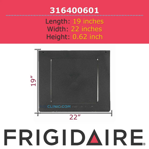 316400601 Oven Bottom Panel For Electric Ranges And Stoves Black Replacement Part with dimensions 19x22 inches.