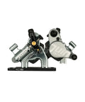 F1 Hybrid Hydraulic Disc Brake Set With Flat Mount Front And Rear Calipers 160mm Rotors Included For Road And Gravel Bikes showing calipers in grey