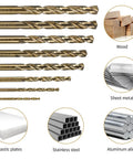 29 Piece M35 Cobalt Drill Bit Set For Steel Wood Plastic Sheet Metal With Durable Round Shank And Cup Type Holder Ideal For Pros And DIYers Built For Tough Metal And Hardwood Jobs With Practical Cup Organizer For Easy Transport with specific uses for wood, sheet metal, plastic, stainless steel, aluminum.