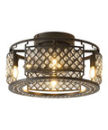 Close-up of 18 Inch Lit Crystal Lantern Ceiling Fan Light With Remote Industrial Chandelier Style Black Finish Includes Bulb K9 Crystal Cage 8 Blades