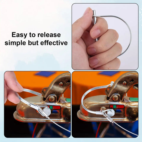10-Piece Trailer Hitch Coupler Pins With Quick Release Ring Locking Pins Set shown in use on metal hitch