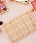Solid Wood Jewelry Storage Tray With Twelve Grids For Rings And Bracelets Drawer Organizer keeps your daily bling neat on a pink background.