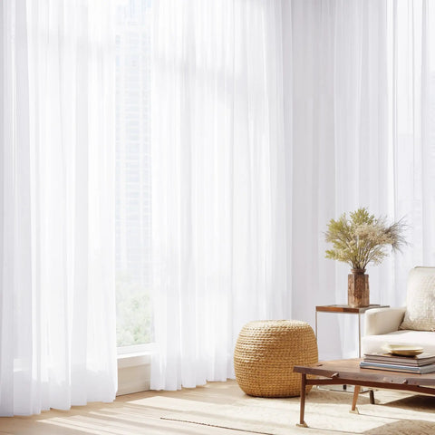 White Sheer Curtains 63 Inch Long For Bedroom And Kids Room, Lightweight Voile Drapes With 2 Inch Rod Pocket, installed in living room
