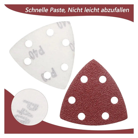 Super Cool 121 PCS Triangle Sanding Discs With Dust Vents And Peel Switch Backing For Fast Tool-Free Swapping Plus 6 Holes Design, triangular sanding pads in mixed grits.
