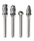 Carbide Rotary Burr Set For Aluminum And Nonferrous Metals, One Quarter Inch Shank, 4 Pack Polishing And Porting Bits on white