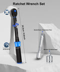 Garage-Ready Pro Grade Three-Eighths-Inch Drive Torque Wrench Kit With 20-240 In-Lb Range, shown with extension and adapter.