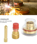 Glass Nozzle For Argon Welding Torch 1.6mm TIG Kit With Brass Collet Set, WP17 WP18 WP26, showing glass nozzle and brass components