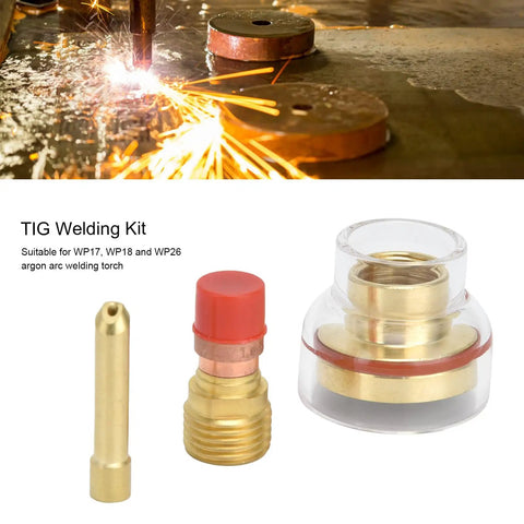 Glass Nozzle For Argon Welding Torch 1.6mm TIG Kit With Brass Collet Set, WP17 WP18 WP26, showing glass nozzle and brass components