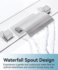 Waterfall Tub Faucet With Two Handles For Deck Mount Roman Tub Brushed Nickel Finish Brass Three Hole Faucet Without Diverter