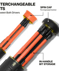 Close-up of Insulated 10 In 2 Multi Bit Screwdriver Set With Auto Locking Collar 1000V Rated showing interchangeable bits and handle storage.