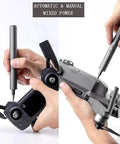 Hands using Mini 23 In 1 Electric Screwdriver Set With Mixed Power And Auto Manual Modes on electronics, showing cordless precision.