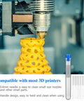 Bulk 50 Pieces 0.4 mm Stainless Steel 3D Printer Nozzle Cleaning Kit With Storage Bottles, shown in use on 3D printer nozzle