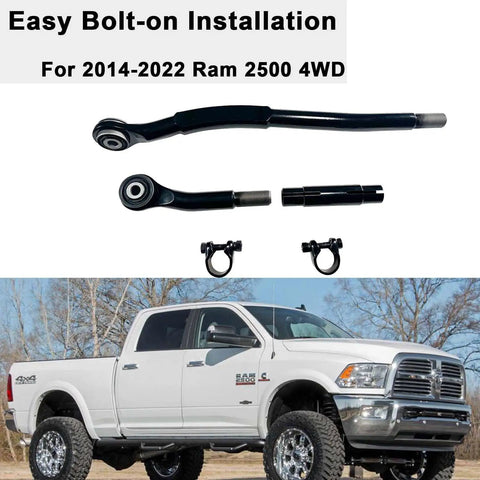 Front Adjustable Track Bar For 0-5 Inch Lift Beefed Up Heavy Duty Forged Steel Ram 2500 4WD 2014-2024 Compatible With 2 3 4 5 Inch Suspension Panhard Bar Leveling, bolt-on parts shown
