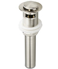Easy Install Bathroom Sink Pop Up Drain With Overflow For Openings From 1.57 To 2.36 Inches Solid Brass Construction With Brushed Nickel Finish Includes One And A Quarter Inch Tailpiece And Small Cap Stopper shown