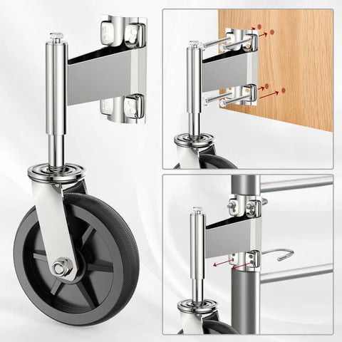 Eight Inch Heavy Duty Fence Gate Wheel With Spring Loaded Shock Absorber For Metal Tube Gates close-up showing installation details.