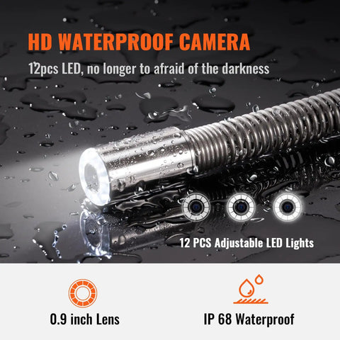 Sewer Inspection Camera Pro Grade With 512Hz Locator, 165 Feet Cable, 9 Inch LCD Screen, DVR Function, IP68 Waterproof Camera With 12 Adjustable LEDs, 16GB SD Card, Perfect For Home Plumbing, Ducts, And Pipe Runs, close-up lens
