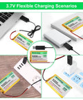High Capacity 3.7V 5000mAh LiPo Battery With USB Charger Cable 1S Protection Board Insulated Rubber Tape And PH2.0 Plug used with devices