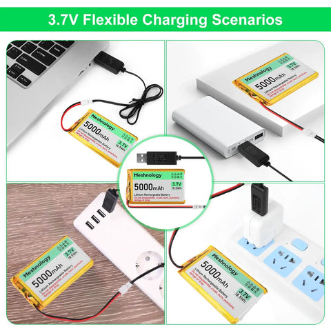 High Capacity 3.7V 5000mAh LiPo Battery With USB Charger Cable 1S Protection Board Insulated Rubber Tape And PH2.0 Plug used with devices