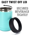 Double Wall Vacuum Insulated 12 Oz Can Cooler Keeps Your Drinks Dank And Icy Cold Food Grade Stainless Steel Tumbler With Screw Lid teal with easy twist off lid.