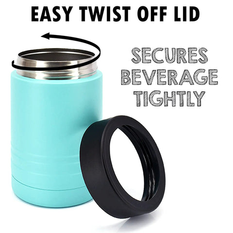Double Wall Vacuum Insulated 12 Oz Can Cooler Keeps Your Drinks Dank And Icy Cold Food Grade Stainless Steel Tumbler With Screw Lid teal with easy twist off lid.