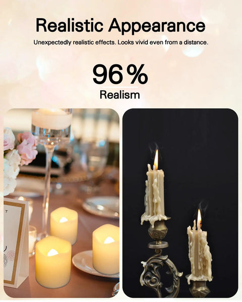 Flameless Votive Candles 12 Pack Battery Operated LED Tea Lights With Warm White Flicker for Realistic Look at Wedding Table