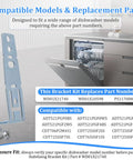 Heavy Duty Countertop Dishwasher Mounting Brackets, 4 Pack With Screws, No Sweat Replacement For WD01X21740 showing compatible models and installation parts.