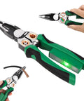8 In 1 Wire Stripper Pliers Carbon Steel Multi Function Electrician Tool for Cutting Crimping Stripping and Testing with green grips