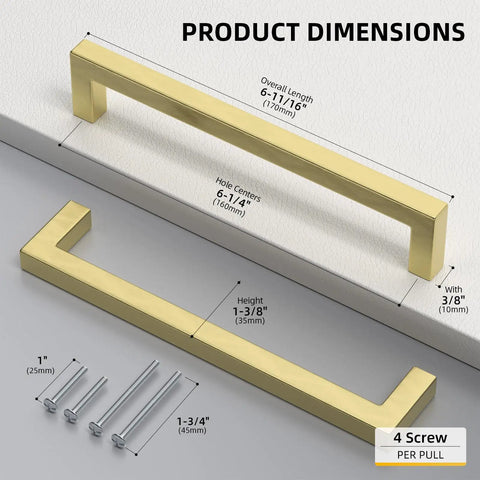 Top Shelf 30 Pack Brushed Gold Cabinet Pulls 6-1/4 Inch dimensions with screws for modern kitchen renovation.