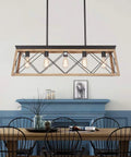 Farmhouse Chandelier With Five Lights For Kitchen Island Lighting Rustic White Wood Finish Dining Room Pendant Light Adjustable